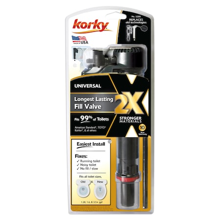 Korky Korky 2X Toilet Fill Valve Black Plastic/Rubber For Universal 528XBP